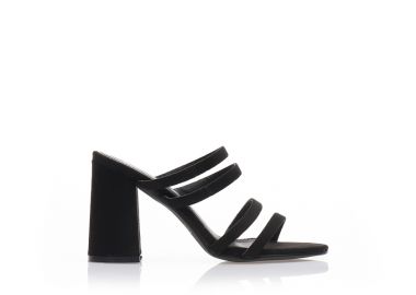 Mules μαύρα σουέτ με πολλαπλά λουράκια ΜΑΥΡΟ - Tsoukalas - 