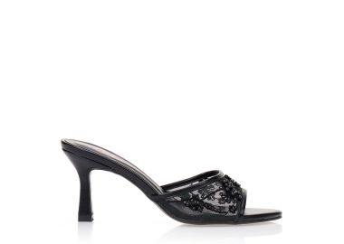 Mules μαύρη με διατρητή φασά και πέρλες ΜΑΥΡΟ - Tsoukalas - 