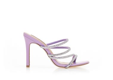 Mules μωβ δερματίνη με πολλαπλά λουράκια από στρας ΜΩΒ - Tsoukalas - 