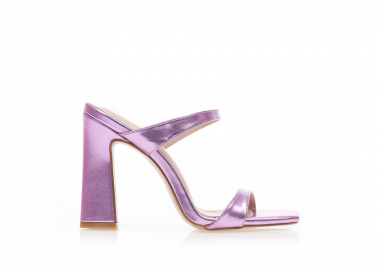 Mules μωβ μεταλλιζέ δερματίνη με λεπτή φάσα και ιδιαίτερο τακούνι ΜΩΒ - Tsoukalas - 