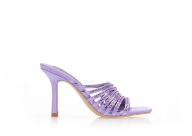 Mules μωβ σατέν με φάσα από πολλαπλά λουράκια με στρας ΜΩΒ - Tsoukalas - 