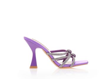 Mules μωβ σατέν με ιδιαίτερο σχέδιο από πολλαπλά λουράκια με στρας ΜΩΒ - Tsoukalas - 