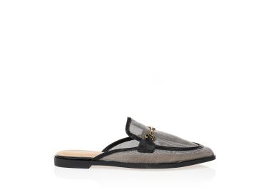 Mules μοκασίνια μαύρα με χρυσή αγκράφα ΜΑΥΡΟ - Tsoukalas - 