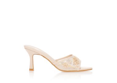 Mules μπεζ με διατρητή φασά και πέρλες ΜΠΕΖ - Tsoukalas - 