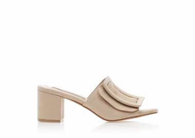 Mules μπεζ σουέτ με αγκράφα ΜΠΕΖ - Tsoukalas - 