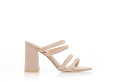 Mules μπεζ σουέτ με πολλαπλά λουράκια ΜΠΕΖ - Tsoukalas - 