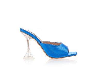 Mules μπλε σατέν με ιδιαίτερο διάφανο τακούνι ΜΠΛΕ - Tsoukalas - 