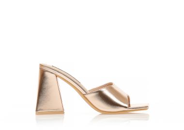 Mules μπρονζέ δερματίνη με τριγωνικό χοντρό τακούνι ΜΠΡΟΝΖΕ - Tsoukalas - 