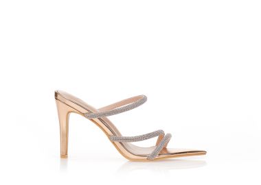 Mules μπρονζέ με πολλαπλά λουράκια και στρας ΜΠΡΟΝΖΕ - Tsoukalas - 