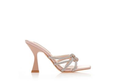 Mules μπρονζέ σατέν με ιδιαίτερο σχέδιο από πολλαπλά λουράκια με στρας ΜΠΡΟΝΖΕ - Tsoukalas - 