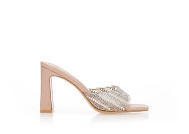 Mules nude με διάφανη φάσα και στρας NUDE - Tsoukalas - 