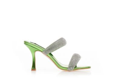 Mules πράσινα μεταλλιζέ δερματίνη με διπλή φάσα από στρας ΠΡΑΣΙΝΟ - Tsoukalas - 
