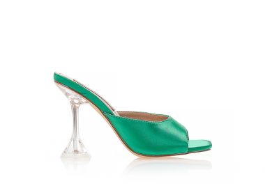 Mules πράσινα σατέν με ιδιαίτερο διάφανο τακούνι ΠΡΑΣΙΝΟ - Tsoukalas - 