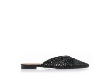 Mules ψάθινα με ιδιαίτερο σχέδιο ΜΑΥΡΟ - Tsoukalas - 