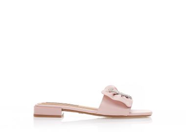 Mules ροζ δερματίνη με φιόγκο και διακοσμητικά στράς ΡΟΖ - Tsoukalas - 