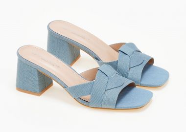 Mules σε καρέ γραμμή με χοντρό τακούνι - Τζιν - Issue - 