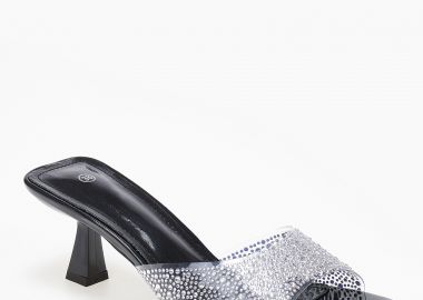 Mules σε καρέ γραμμή με διαφάνεια και στρας - Μαύρο - Issue - 