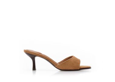 Mules σουέτ με ιδιαίτερο τακούνι ΚΑΜΕΛ - Tsoukalas - 