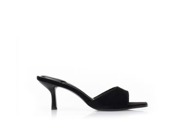 Mules σουέτ με ιδιαίτερο τακούνι ΜΑΥΡΟ - Tsoukalas - 