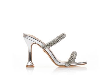 Mules TSOUKALAS ασημί δερματίνη με διπλή φάσα από στρας και ιδιαίτερο τακούνι ΑΣΗΜΙ - Tsoukalas - 