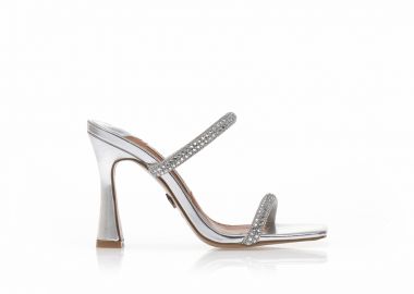 Mules TSOUKALAS ασημί δερματίνη με στρας και ιδιαίτερο τακούνι ΑΣΗΜΙ - Tsoukalas - 