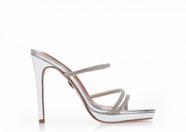 Mules TSOUKALAS ασημί λουστρίνι με λουράκια από στρας ΑΣΗΜΙ - Tsoukalas - 