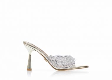 Mules TSOUKALAS χρυσά δερματίνη με διαφάνεια και στρας ΧΡΥΣΟ - Tsoukalas - 