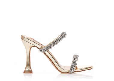 Mules TSOUKALAS χρυσά δερματίνη με διπλή φάσα από στρας και ιδιαίτερο τακούνι ΧΡΥΣΟ - Tsoukalas - 