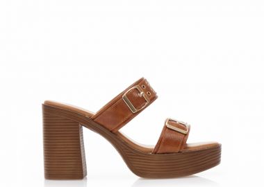 Mules TSOUKALAS κάμελ δερματίνη με διακοσμητικά λουράκια και φιάπα ΚΑΜΕΛ - Tsoukalas - 