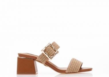 Mules TSOUKALAS κάμελ δερματίνη με πλεκτή φάσα και αγκράφα ΚΑΜΕΛ - Tsoukalas - 