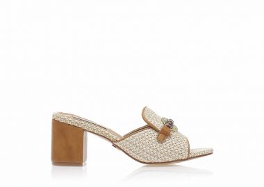 Mules TSOUKALAS κάμελ δερματίνη με πλέξη και αγκράφα ΚΑΜΕΛ - Tsoukalas - 