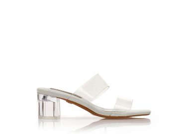 Mules TSOUKALAS λευκά δερματίνη με διάφανη φάσα και τακούνι ΛΕΥΚΟ - Tsoukalas - 