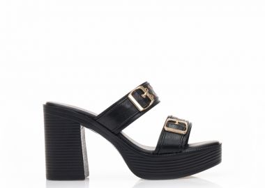 Mules TSOUKALAS μαύρα δερματίνη με διακοσμητικά λουράκια και φιάπα ΜΑΥΡΟ - Tsoukalas - 