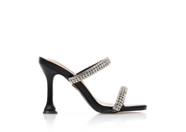 Mules TSOUKALAS μαύρα δερματίνη με διπλή φάσα από στρας και ιδιαίτερο τακούνι ΜΑΥΡΟ - Tsoukalas - 