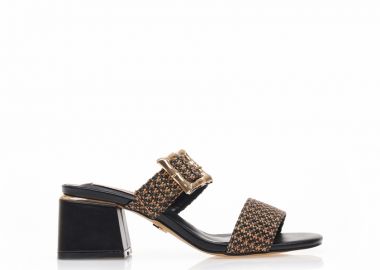 Mules TSOUKALAS μαύρα δερματίνη με πλεκτή φάσα και αγκράφα ΜΑΥΡΟ - Tsoukalas - 