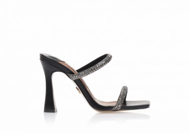 Mules TSOUKALAS μαύρα δερματίνη με στρας και ιδιαίτερο τακούνι ΜΑΥΡΟ - Tsoukalas - 