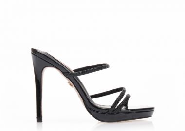 Mules TSOUKALAS μαύρα λουστρίνι με λουράκια από στρας ΜΑΥΡΟ - Tsoukalas - 