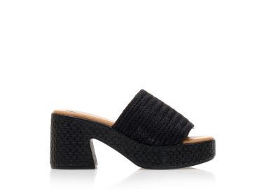 Mules TSOUKALAS μαύρα με ψάθινη φάσα και φιάπα ΜΑΥΡΟ - Tsoukalas - 