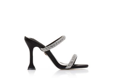 Mules TSOUKALAS μαύρα σατέν με λουράκια από στρας και ιδιαίτερο τακούνι ΜΑΥΡΟ - Tsoukalas - 