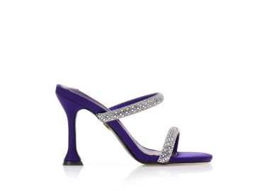 Mules TSOUKALAS μωβ σατέν με λουράκια από στρας και ιδιαίτερο τακούνι ΜΩΒ - Tsoukalas - 