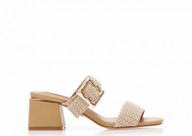 Mules TSOUKALAS μπεζ δερματίνη με πλεκτή φάσα και αγκράφα ΜΠΕΖ - Tsoukalas - 