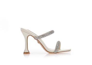 Mules TSOUKALAS μπεζ σατέν με λουράκια από στρας και ιδιαίτερο τακούνι ΜΠΕΖ - Tsoukalas - 