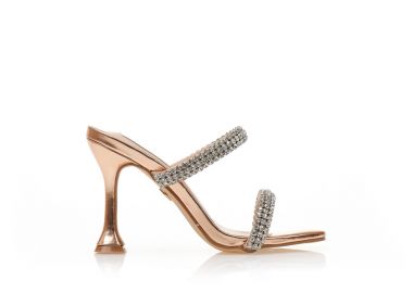 Mules TSOUKALAS μπρονζέ δερματίνη με διπλή φάσα από στρας και ιδιαίτερο τακούνι ΜΠΡΟΝΖΕ - Tsoukalas - 