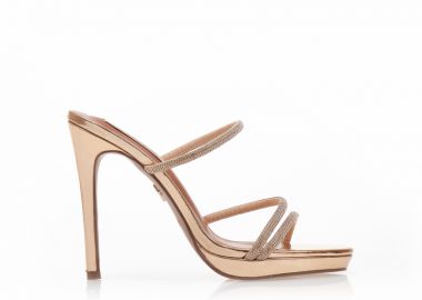 Mules TSOUKALAS μπρονζέ λουστρίνι με λουράκια από στρας ΜΠΡΟΝΖΕ - Tsoukalas - 