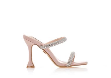 Mules TSOUKALAS nude σατέν με λουράκια από στρας και ιδιαίτερο τακούνι NUDE - Tsoukalas - 