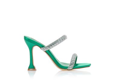 Mules TSOUKALAS πράσινα σατέν με λουράκια από στρας και ιδιαίτερο τακούνι ΠΡΑΣΙΝΟ - Tsoukalas - 
