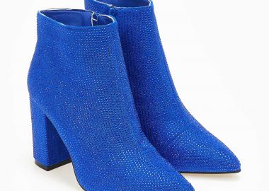 Μυτερά μποτάκια με στρας και χοντρό τακούνι - Μπλε - Issue - 