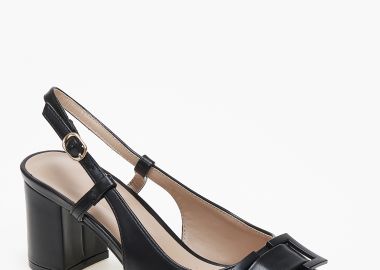 Μυτερές εξώφτερνες γόβες με χοντρό τακούνι και αγκράφα - Μαύρο - Issue - 