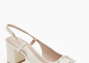 Μυτερές εξώφτερνες γόβες με χοντρό τακούνι και αγκράφα - Μπεζ - Issue - 