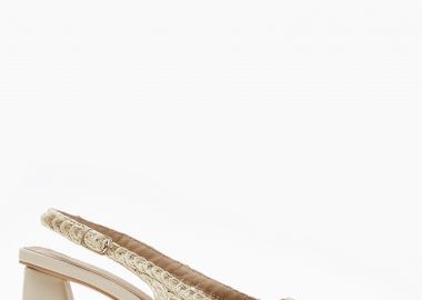 Μυτερές εξώφτερνες γόβες με χοντρό τακούνι και ψάθινο σχέδιο - Μπεζ - Issue - 